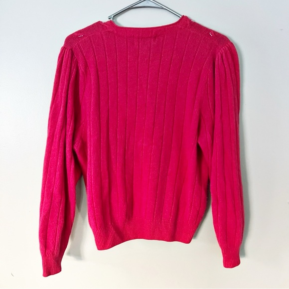 Vintage Lauren Cole Lambswool Angora Cardigan Medium Petite Pink Feminine Girlie - Picture 8 of 13